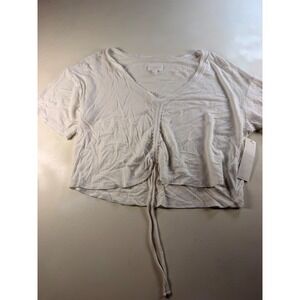 Every Cinched Front Top Women Medium White Y2K Ruched V-Neck Cropped Tee
